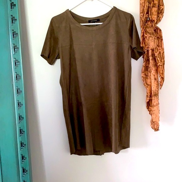 Olivaceous Faux Suede Shift Dress M - Picture 1 of 3